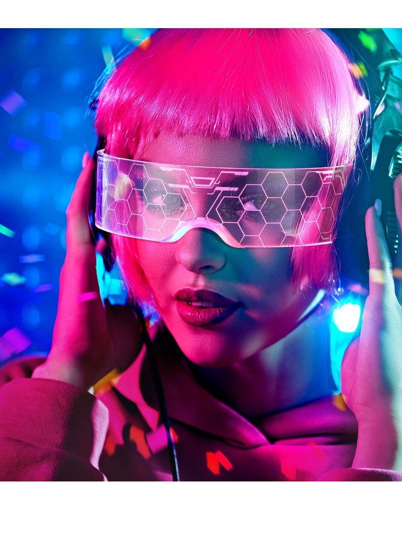 Y&D Cyberpunk Style LED Colorful Light Emitting Technology Glasses, Bar Bounce Party Transparent Sci-fi Honeycomb Light-emitting Future Flash Glasses  - Image 2