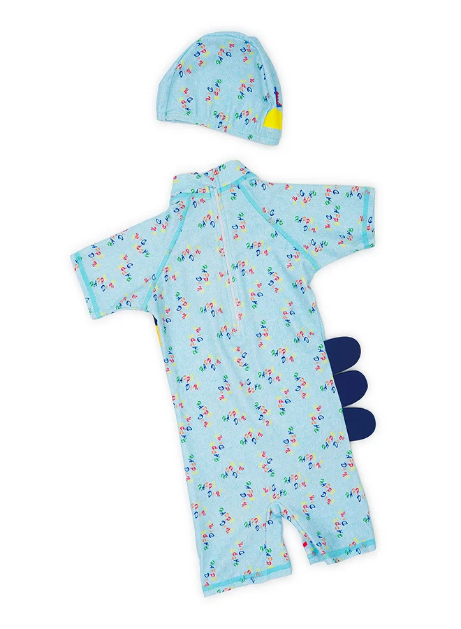 babyqlo Happy Dino Swimwear Set with Cap for Boys