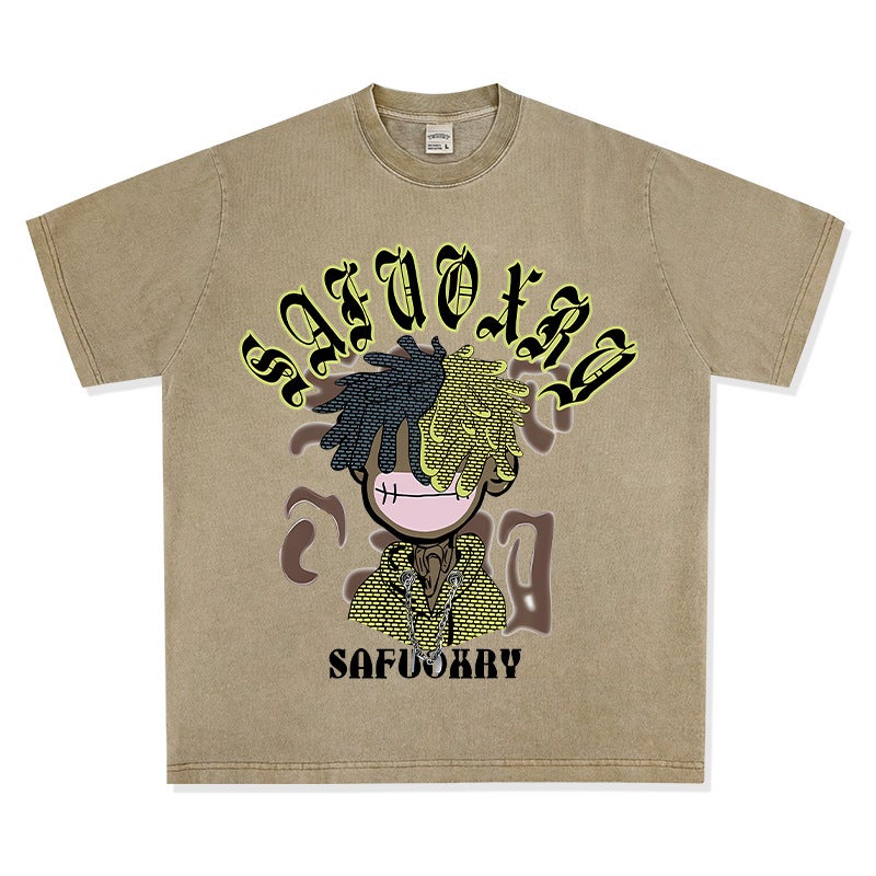 Original Hip-hop Kids Short-sleeved 2024 Summer New Casual Cotton T-shirt Top Loose Heavy-weight Crewneck - Image 1
