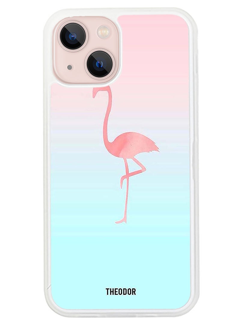 Theodor Protective Case Anti Scratch Shock Proof Cover For APPLE IPHONE 14 Pink Flamingo (White Bumper) - Image 1