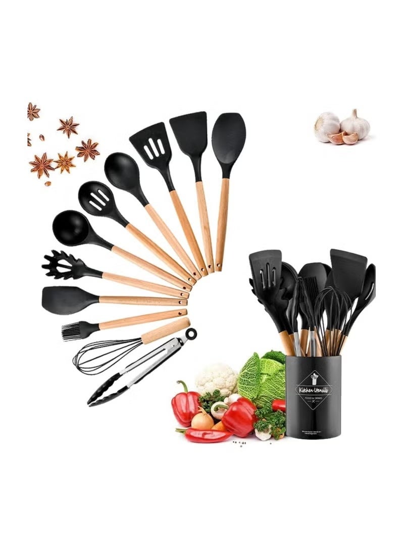 Cooking utensil Set, 12 Pcs Silicone Spatula Set for Baking, Cooking & Decorating, Home Kitchen Spatula Spoon Gadget with Holder for Nonstick Cookware, , Heat-Resistant & BPA-Free Cooking Spatula Set - Image 2