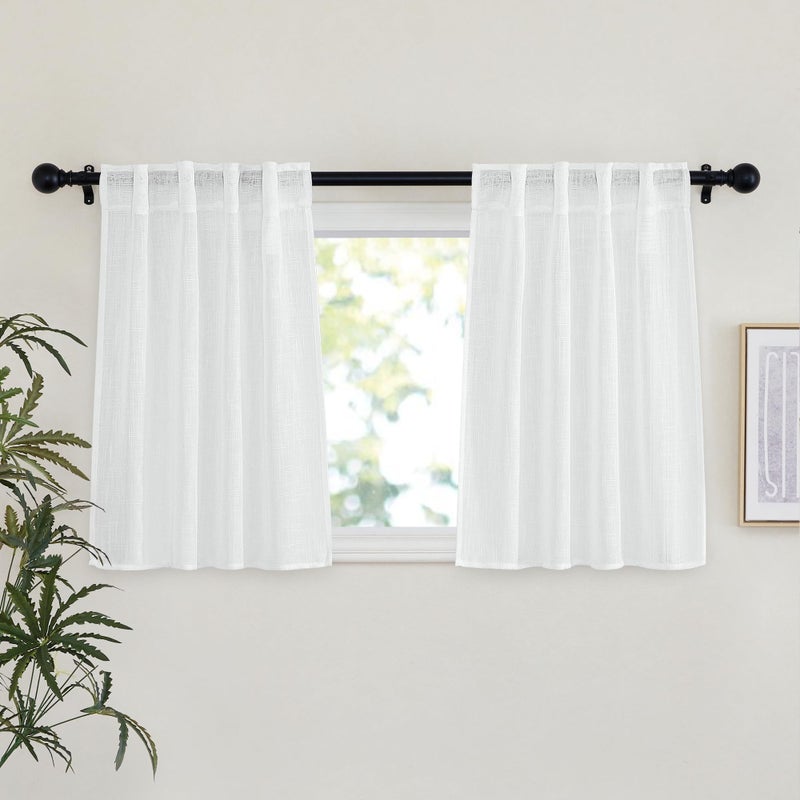UPOPO White Kitchen Tier Curtains Over Sink 30 inches Long Privacy Linen Textured Cafe Curtains Short Bathroom Small Mini Cabinet Caravan Basement Half Window Curtain Bedroom 2 Panels Grommet Top - Image 4