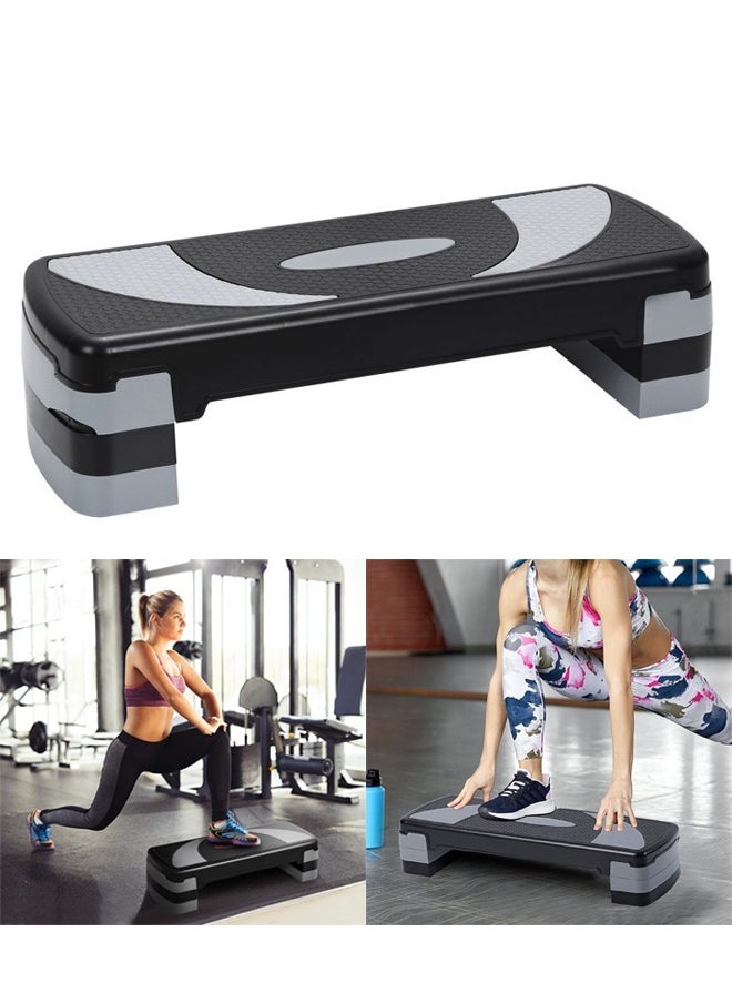 KUYING 3 Level Adjustable Non Slip Aerobic Exercise Stepper Pilates Fitness Step Training Yoga Black/Grey  - Image 1