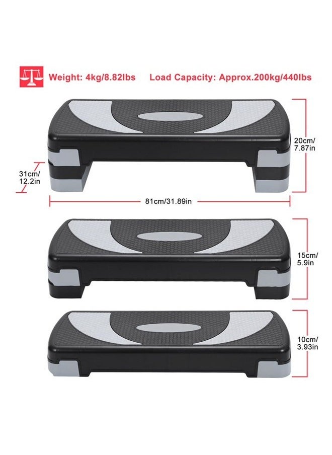 KUYING - 3 Level Adjustable Non Slip Aerobic Exercise Stepper Pilates Fitness Step Training Yoga Black/Grey - Image 1