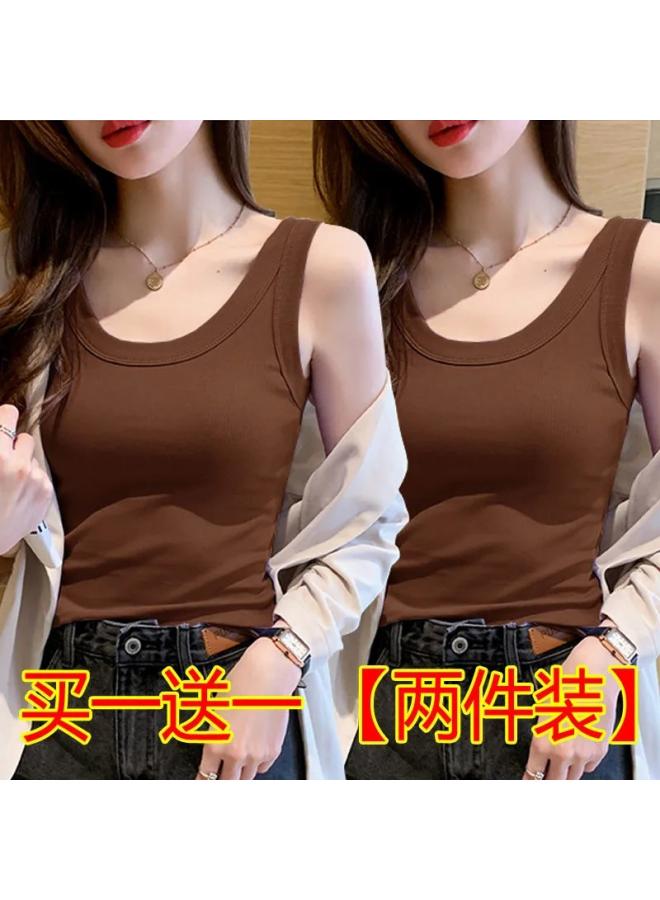 VUELO Single/two-piece Threaded Camisole Women's Spring And Summer New Round Neck Base Shirt All-match Wide Shoulder Belt Top - Image 1