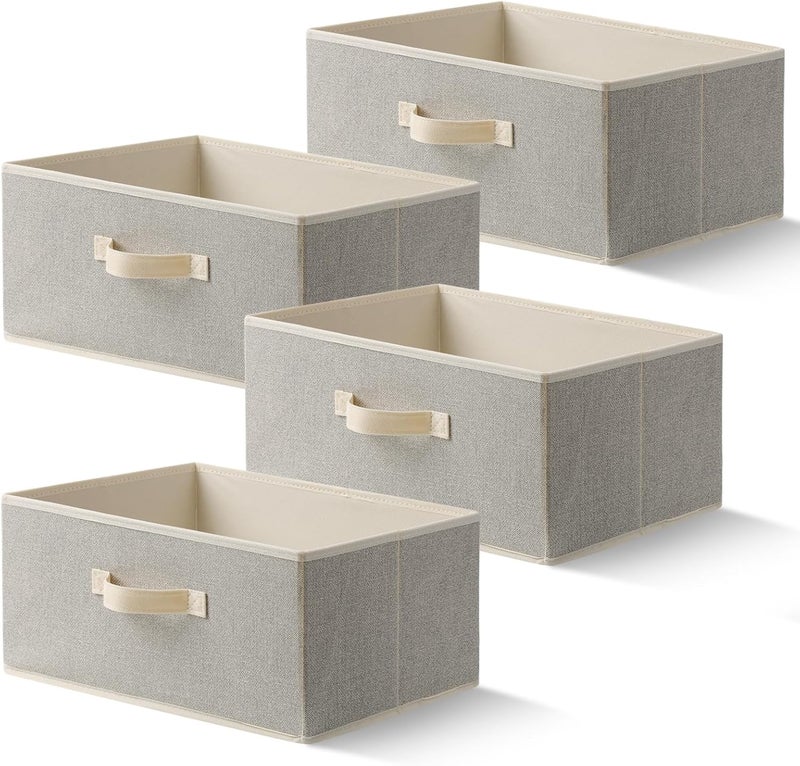 EITMOW Storage Baskets, 15.7-Inch Woven Fabric Bins, Storage Cubes with Reinforced Handles, Organizer Bins for Closet Shelves, Foldable, for Toys, Clothes, Natural Beige (4PCS/Beige-15.7*11*7.8inch) - Image 1