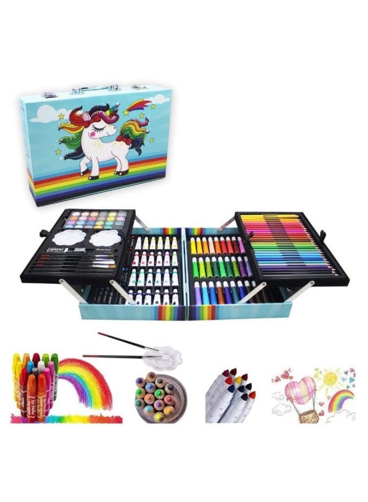 مجموعة سويفت الفنية المكونة من 145 قطعة مع صندوق محمول، مجموعة رسم للفنانين المحترفين للأطفال والمراهقين والكبار بما في ذلك أقلام الرصاص الملونة والدهانات المائية والباستيل الزيتي (أزرق)