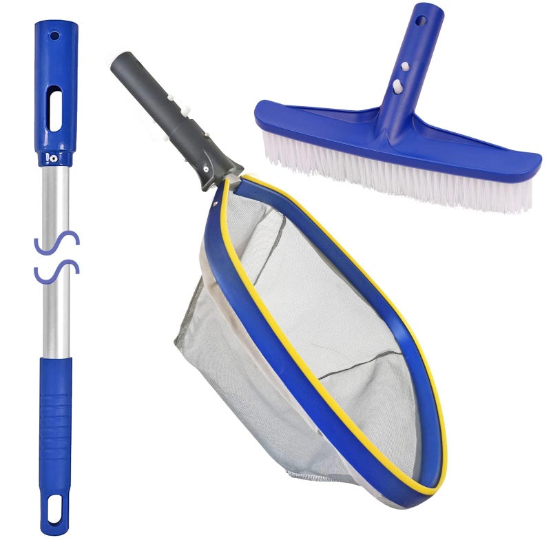Poolvio Poolvio Swimming Pool Cleaning Kit 14 Brush Head  50 Telescopic Aluminum Pole with Fine Mesh Skimmer Net  Perfect for Above Ground Pools Spas Hot Tub Fountains Blue PK0140 