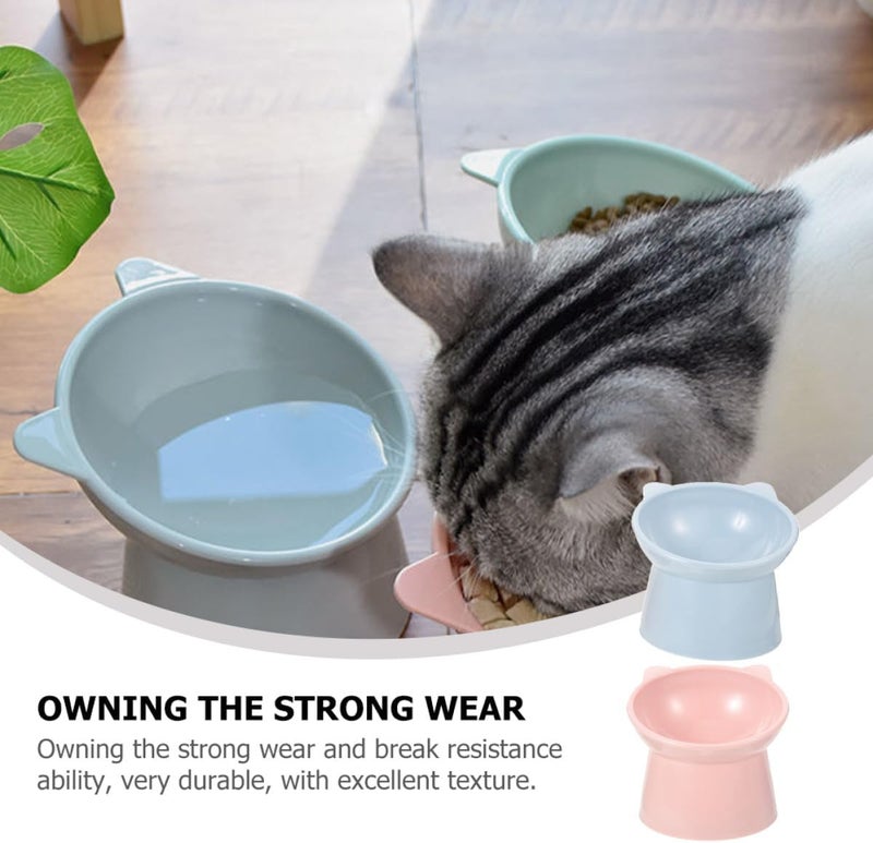 2pcs Raised Cat Food Bowls with Neck Protection, Tilted Plastic Feeding Bowls for Cats, Spill-Resistant Elevated Pet Dishes in Pink and Blue for Indoor Use - Image 5