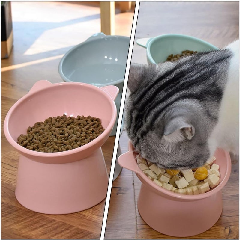 2pcs Raised Cat Food Bowls with Neck Protection, Tilted Plastic Feeding Bowls for Cats, Spill-Resistant Elevated Pet Dishes in Pink and Blue for Indoor Use - Image 3