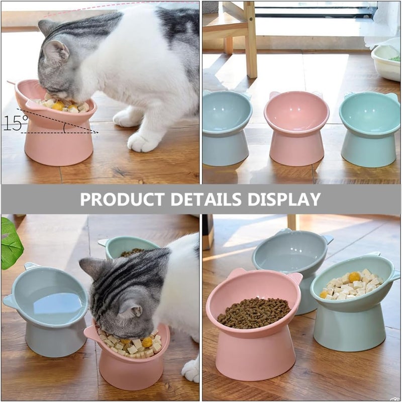 2pcs Raised Cat Food Bowls with Neck Protection, Tilted Plastic Feeding Bowls for Cats, Spill-Resistant Elevated Pet Dishes in Pink and Blue for Indoor Use - Image 2