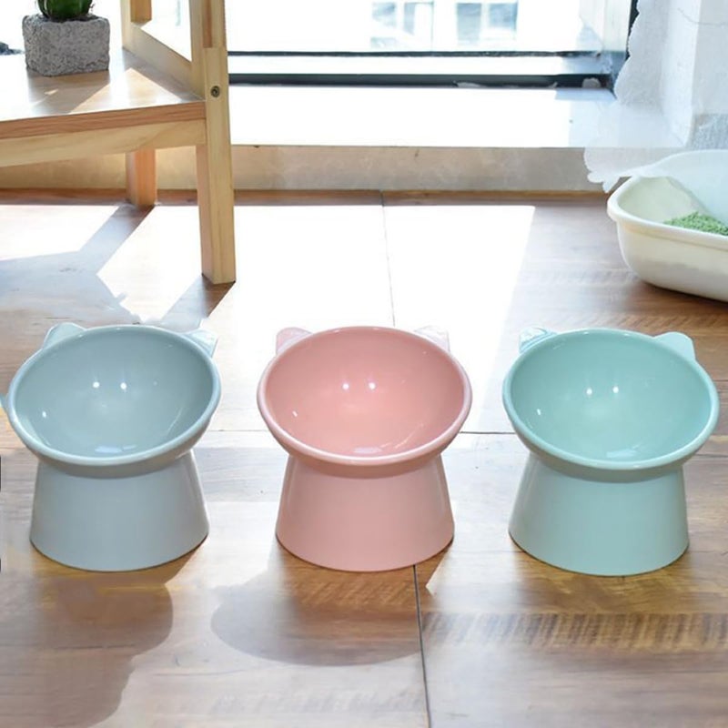 2pcs Raised Cat Food Bowls with Neck Protection, Tilted Plastic Feeding Bowls for Cats, Spill-Resistant Elevated Pet Dishes in Pink and Blue for Indoor Use - Image 4