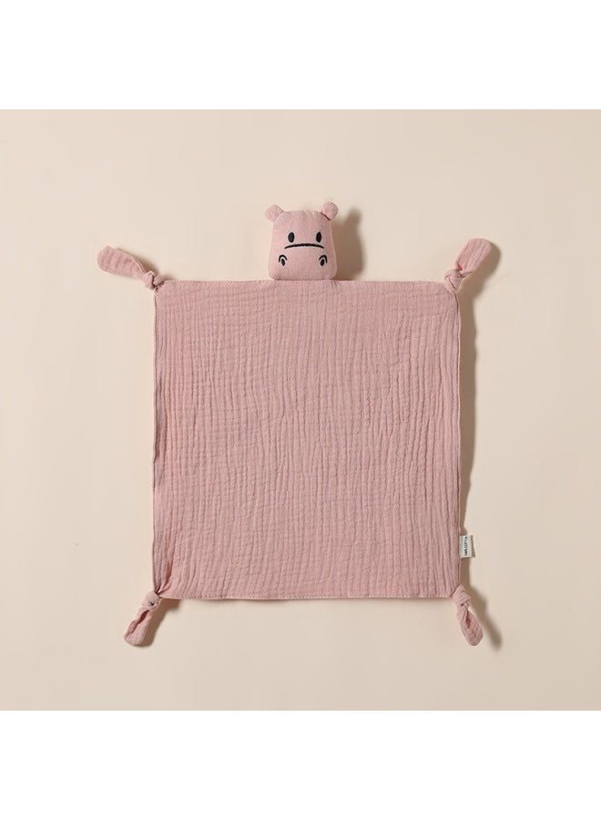 Pure Cotton Muslin Baby Soothing Towel Chewable Comforter Sleeping Aid Hush Puppy Doll Infant Sleep Training Toy Soft Fabric-Color:Deep Pink (hippo Amalette)  - Image 1