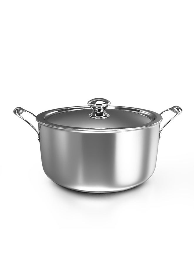 DELICI Stainless Steel Tri ply Sauce Pan 28cm with Lid - 10L Capacity, Premium Riveted Handle, Stainless Steel 304 Grade Interior, Uniform Heat Distribution, Induction, Gas, and Ceramic Compatible  - Image 1