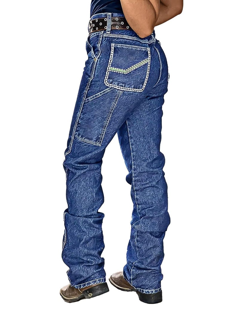 Flamingals Boot Cut Jeans for Women Mid Waist Stretchy Embroidered Trendy Wash Butt Lifting Denim Jeans Navy Blue L - Image 1