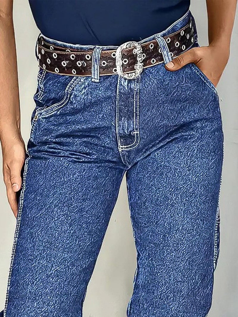 Flamingals Boot Cut Jeans for Women Mid Waist Stretchy Embroidered Trendy Wash Butt Lifting Denim Jeans Navy Blue L - Image 4