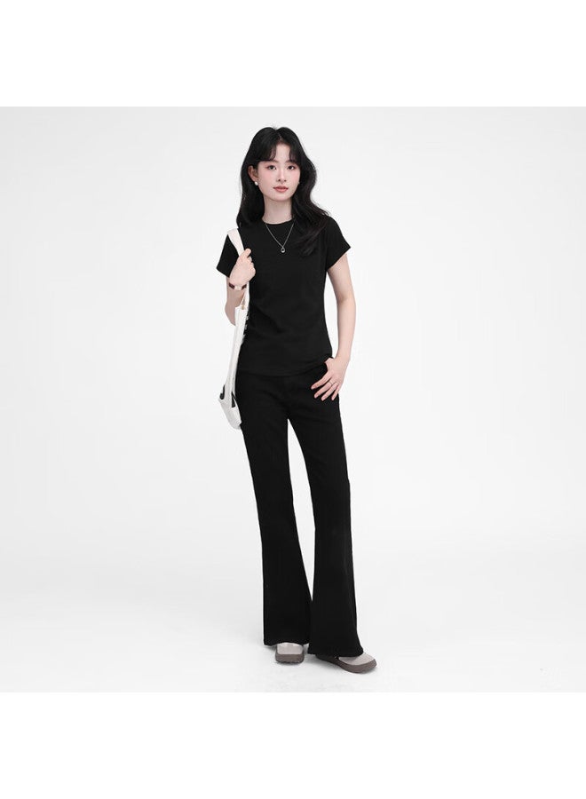 Tucano Women's Regular Shoulder Short Sleeve T-shirt, New Summer Style, Round Neck, Solid Color Cotton, Slim Fit Top, Flax Gray, L - Image 3