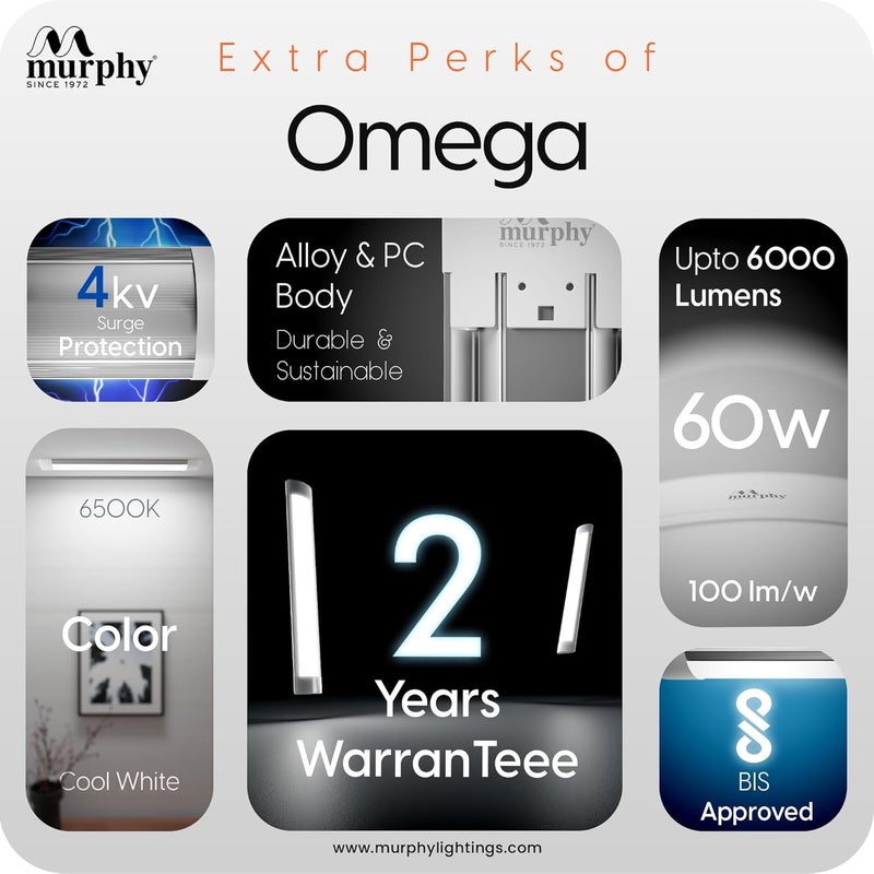 MURPHY Omega 60W E26 LED Tube Light | Ultra-Slim 4ft Aluminium Batten | Ultra Bright & Flicker-Free Cool White (Pack of 2) - Image 4