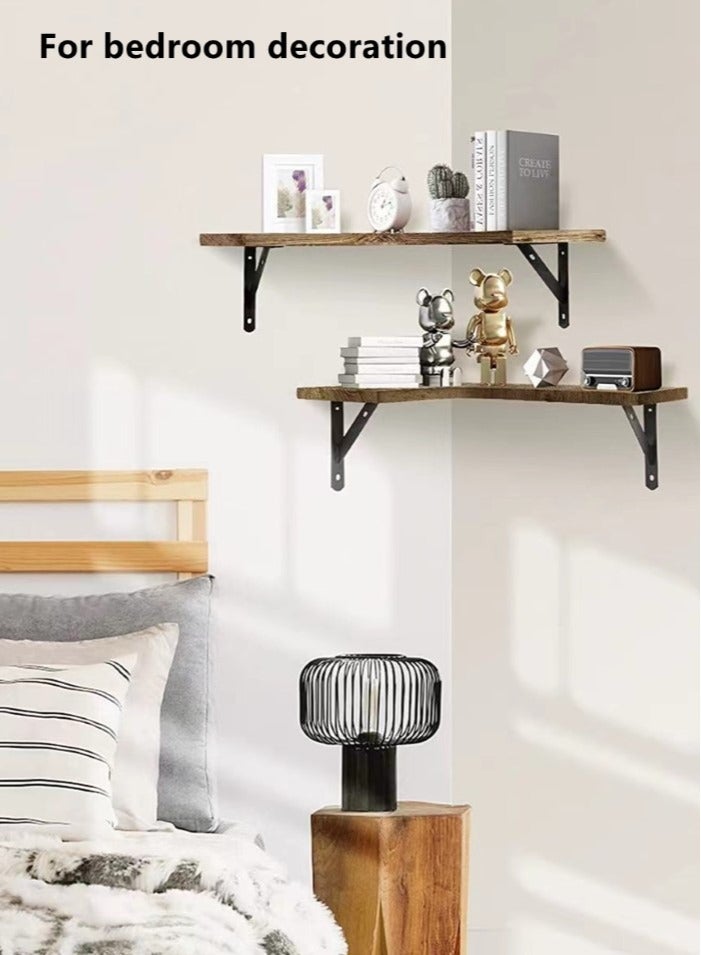 Kutis Corner Floating Shelves Wall Mounted Set of 3 Rustic Wood Wall Storage Shelves for Bedroom Bathroom Kitchen 40x29.5x15 Centimeter - Image 3