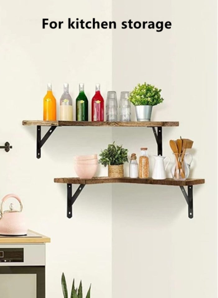 Kutis Corner Floating Shelves Wall Mounted Set of 3 Rustic Wood Wall Storage Shelves for Bedroom Bathroom Kitchen 40x29.5x15 Centimeter - Image 4