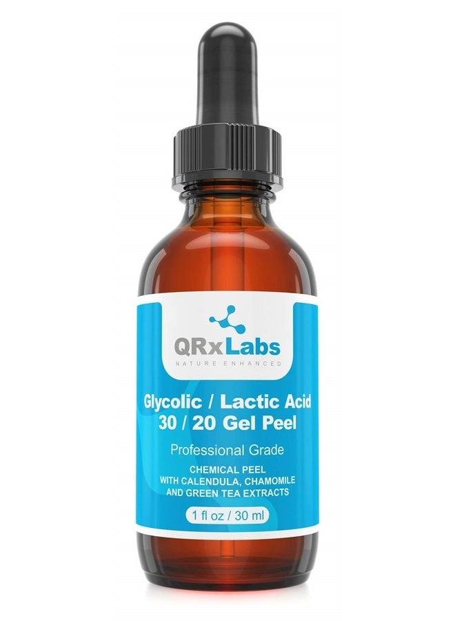 QRxLabs Glycolic/Lactic Acid 30/20 Gel Peel with Calendula, Chamomile and Green Tea Extracts - Professional Grade Chemical Face Peel for Acne Scars, Collagen Boost, Wrinkles, Fine Lines - AHA - 1 fl oz - Image 1
