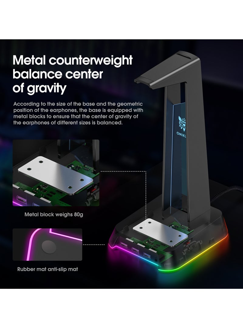 onikuma ST-2 RGB Gaming Headset Holder Detachable Hub With 3 USB Charging Ports - Image 5