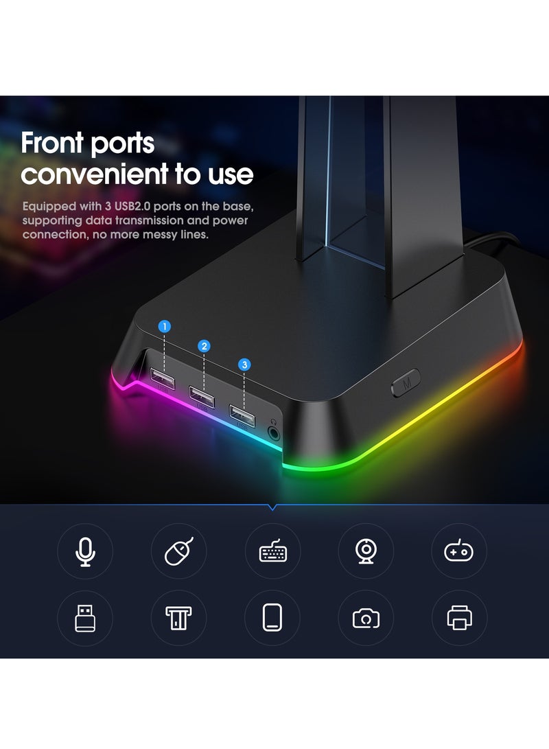 onikuma ST-2 RGB Gaming Headset Holder Detachable Hub With 3 USB Charging Ports - Image 4