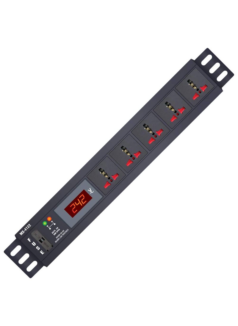 MX MX Extension Board 5 Outlet 1500W 6 AMP with Live Voltage Display Parameter 30W265V WallRack Mount Built in Fuse Master Switch Wall Mount 075 Sqmm ISI Marked 5 m Power Cord 