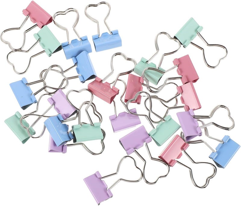 Operitacx 24pcs Heart-Shaped Metal Binder Clips, Retro Colorful Paper Clamps for Organizing Documents, Receipts, and Notebooks, Office and School Supplies - Image 1