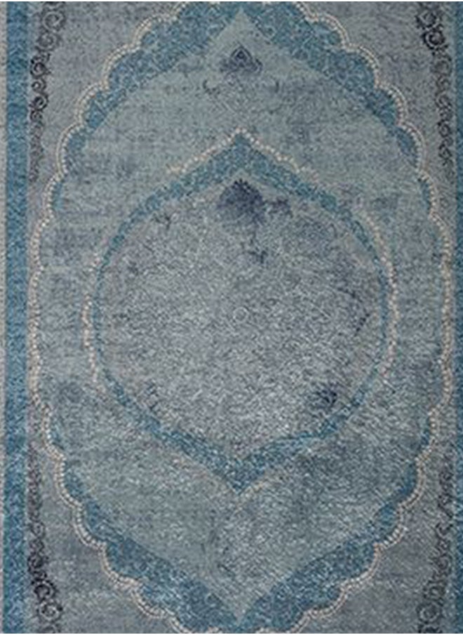 In-House Soft Velvet Turkish Rectangular Door & Bath Mat - Blue - 60x40 cm  - Image 5