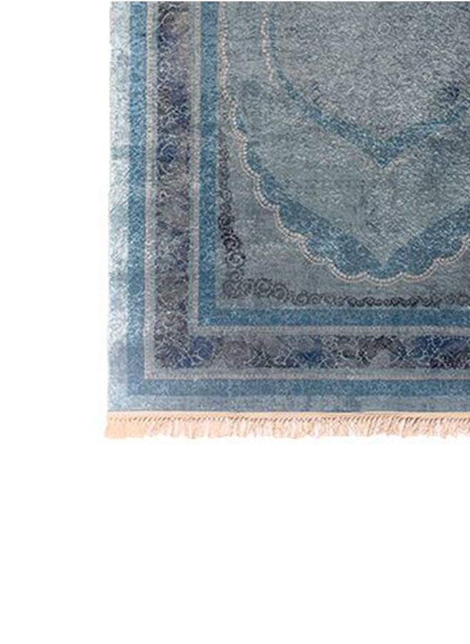 In-House Soft Velvet Turkish Rectangular Door & Bath Mat - Blue - 60x40 cm  - Image 4