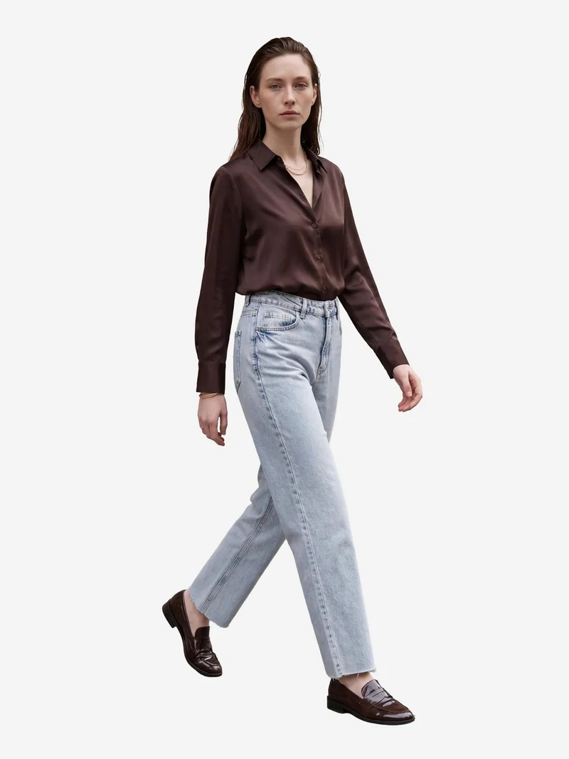MY FASHION Ice Blue MY FASHION High Waist Ankle Length Straight Leg Denim Pants for Women | Best Price UAE