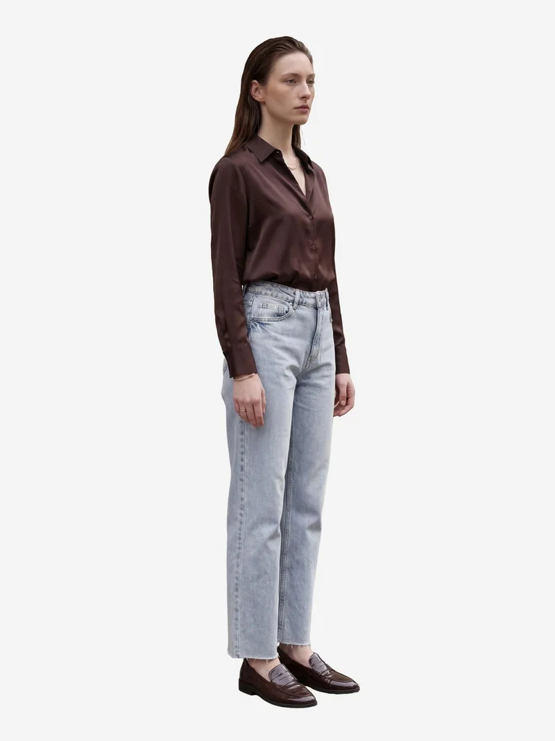MY FASHION Ice Blue MY FASHION High Waist Ankle Length Straight Leg Denim Pants for Women | Best Price UAE