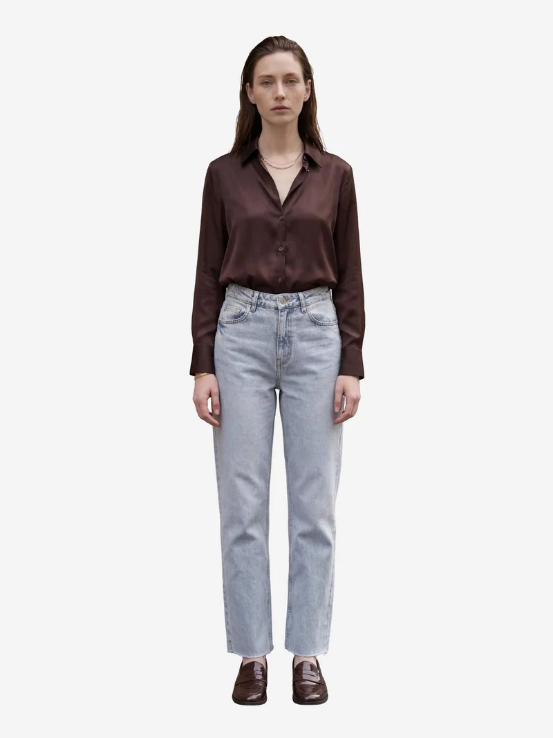 MY FASHION High Waist Ankle Length Straight Leg Denim Pants
