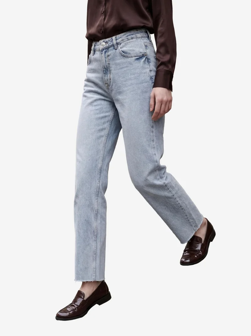 MY FASHION Ice Blue MY FASHION High Waist Ankle Length Straight Leg Denim Pants for Women | Best Price UAE