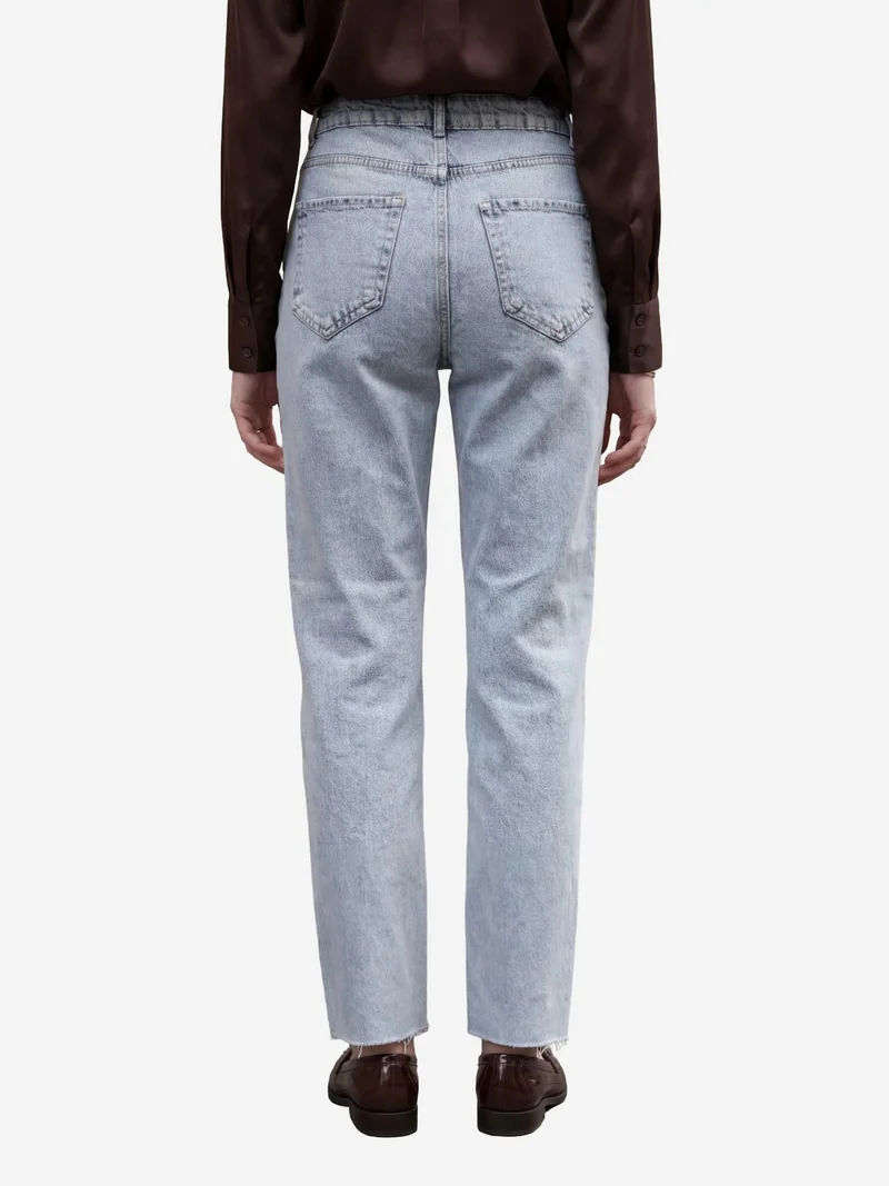 MY FASHION Ice Blue MY FASHION High Waist Ankle Length Straight Leg Denim Pants for Women | Best Price UAE