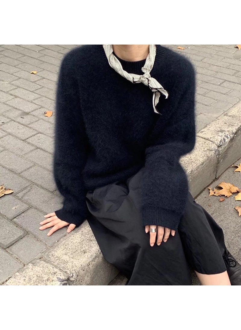 Generic - Womens Autumn/Winter Loose-Fit Pullover Sweater Thickened Angora Knitted Top Crew Neck Outer Wear Idle Style for Winter Brown - Image 1