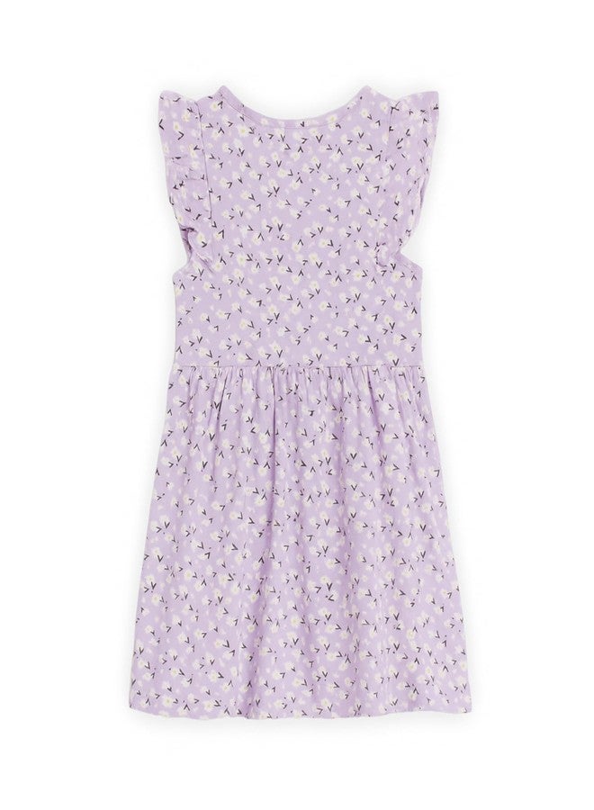 Kidbea® Girls Cotton Frock | Floral Printed Dress with Ruffle Sleeves | Soft & Breathable Summer Wear | Casual & Trendy Dress (Lavender, 2-3 Years) - Image 3