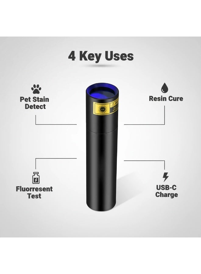 واي آند دي مصباح يدوي بالأشعة فوق البنفسجية 365 نانومتر | مصباح LED صغير قابل لإعادة الشحن عبر منفذ USB-C – ضوء فوق بنفسجي للكشف عن بول الكلاب الأليفة والبقع، ومعالجة الراتنج واختبار العوامل الفلورية - Image 3