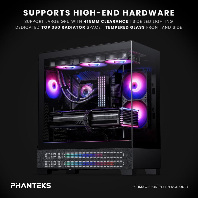 Phanteks XT View Matrix Mid-Tower ATX Gaming PC Case, 600-LED Matrix Display, Tempered Glass Front & Side Panels, USB-C 3.2 Gen2, 3X D-RGB Fans Included, Rear-Connector Ready (Charcoal Black) - Image 5