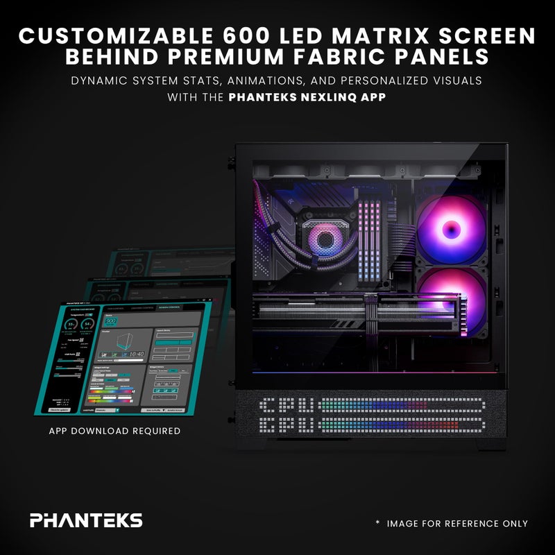 Phanteks XT View Matrix Mid-Tower ATX Gaming PC Case, 600-LED Matrix Display, Tempered Glass Front & Side Panels, USB-C 3.2 Gen2, 3X D-RGB Fans Included, Rear-Connector Ready (Charcoal Black) - Image 2