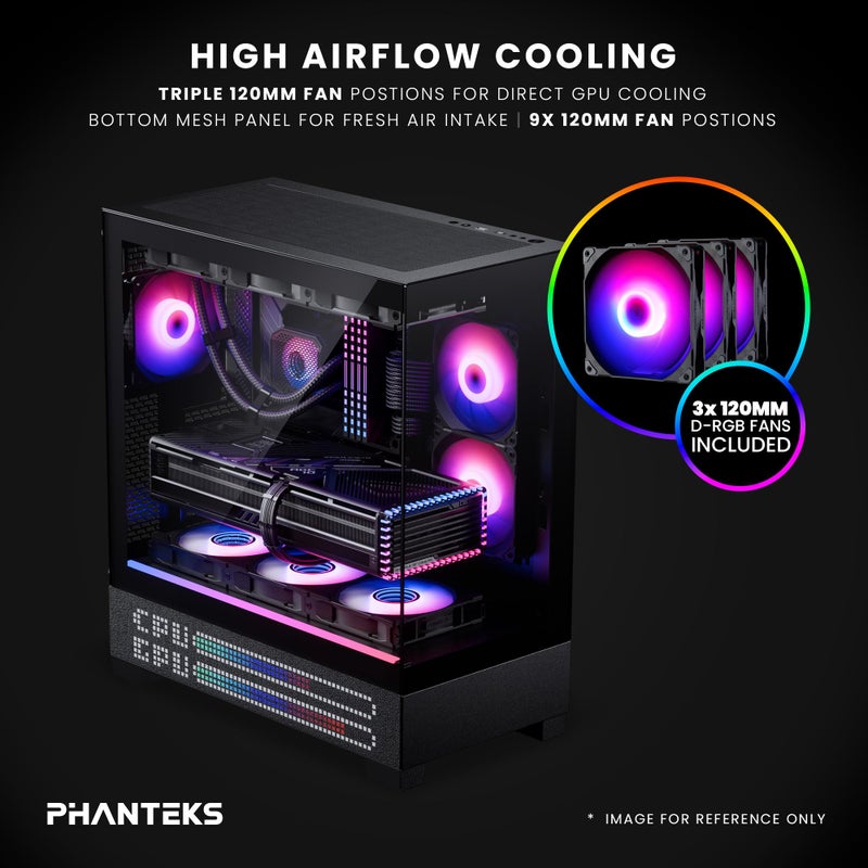 Phanteks XT View Matrix Mid-Tower ATX Gaming PC Case, 600-LED Matrix Display, Tempered Glass Front & Side Panels, USB-C 3.2 Gen2, 3X D-RGB Fans Included, Rear-Connector Ready (Charcoal Black) - Image 4