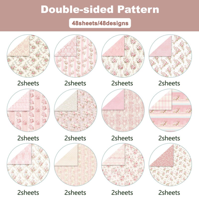 MIATTCLD Scrapbook Paper Double Sided Decorative Craft Paper, 6x6 in Vintage Patterned Papers 48 Sheets Floral Background Papers for Scrapbooking Card Making Journaling Decor (B) - Image 2