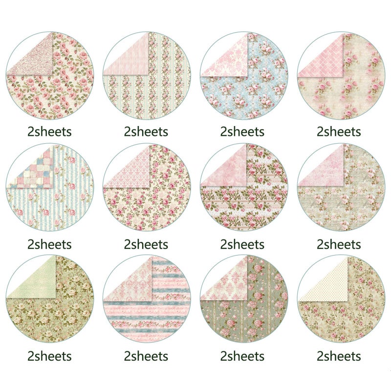 MIATTCLD Scrapbook Paper Double Sided Decorative Craft Paper, 6x6 in Vintage Patterned Papers 48 Sheets Floral Background Papers for Scrapbooking Card Making Journaling Decor (B) - Image 3