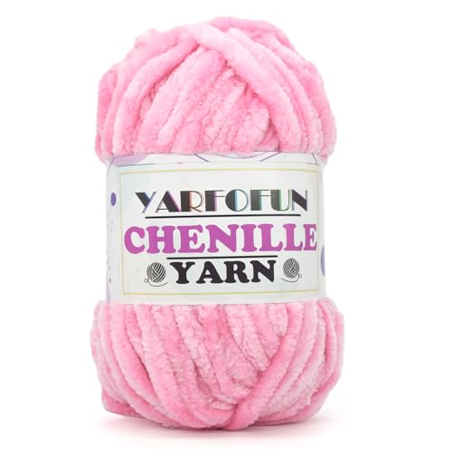 YARFOFUN Velvet Chenille Yarn for Crocheting,Pink Fluffy Velvet Plush Thick Soft Chunky Chenille Baby Blanket Yarn for Crocheting Knitting Beginners 100g/49.2yd（Pink） - Image 1