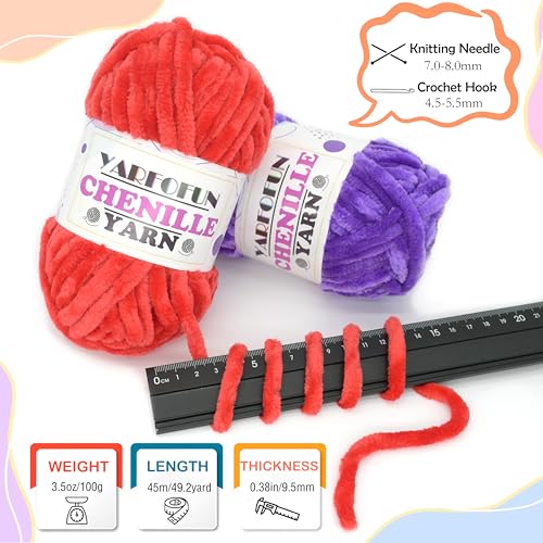 YARFOFUN Velvet Chenille Yarn for Crocheting,Pink Fluffy Velvet Plush Thick Soft Chunky Chenille Baby Blanket Yarn for Crocheting Knitting Beginners 100g/49.2yd（Pink） - Image 3
