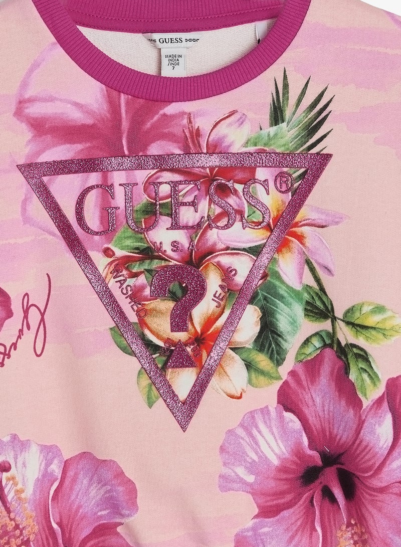 GUESS Youth Printed Crop Crew Neck Sweatshirt - Image 3