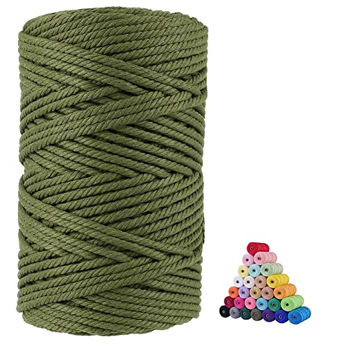FLIPPED 100 Natural Cotton Macrame Cord5mm x110 Yards Macrame Cords Colored Cotton Macrame Rope Craft Cord for DIY Crafts Knitting Plant Hangers Christmas Wedding DcorOlive Green