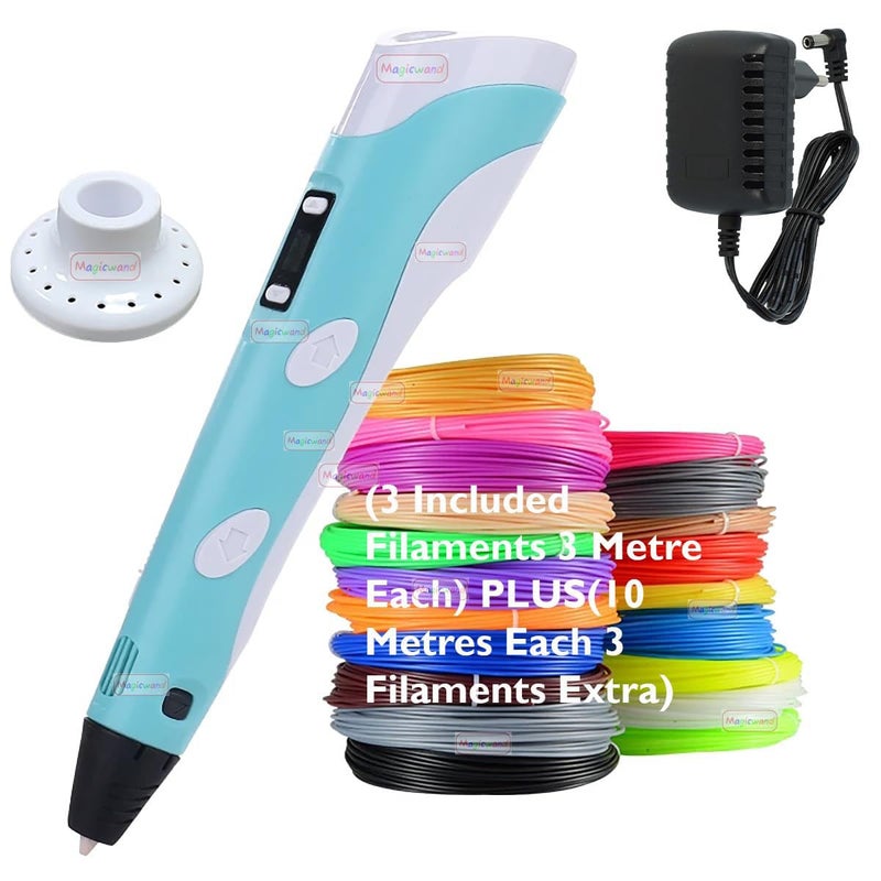 Magicwandwith Adaptor 3D Pen for Kids 3D Printing Pen with LCD Display10 Metre Each 3 Filaments EXTRA 3 Metre Each 3 FilamentsPack of 1 - Image 1