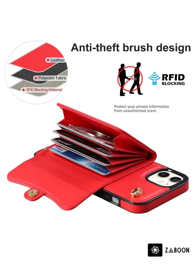 Green Tiger - For iPhone 12 RFID Card Slot Phone Case with Long Lanyard(Red) - Image 1
